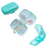 PACK Pastillero Organizador y Cortador de Pastillas, Caja de Pastillas de 8 Compartimientos + Partidor de Pastillas, Portátiles, Ligeros y Compactos (Azul)