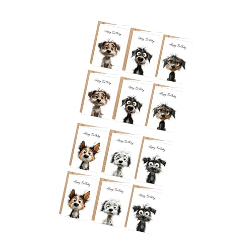 12 個漫画犬誕生日カード封筒付き男性女性子供記念日パーティー招待状挨拶誕生日カード妻のため