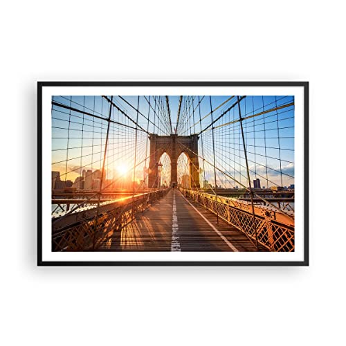 ARTTOR Impresión en un marco Póster En marco negro Nueva York Puente De Brooklyn - 91,5x61 cm - Poster Imagen Impresión Cuadros Decoracion Cuadros Modernos Poster de pared - P2BAA91x61-3707 Cover