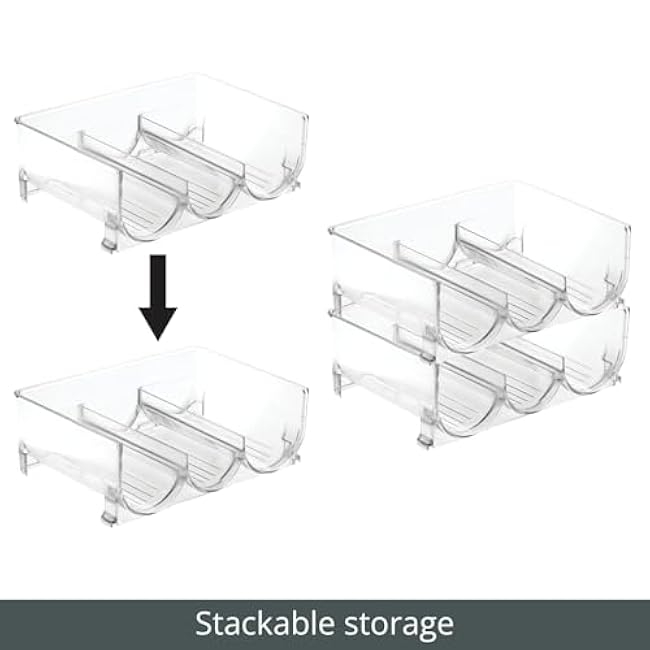 mDesign Plastic Free-Standing Stackable 3 Bottle Storage Holder Rack - Water, Wine, and Drink Organizer Shelf for Kitchen Countertop, Cabinet, Pantry, Fridge, Freezer, 4 Pack - Clear
