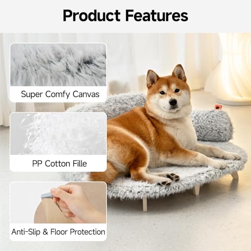 MEWOOFUN-Cat-Bed-with-Removable-Washable-Cover-Elevated-Cat-Couch-for-Cats-Small-Medium-Dogs-Wooden-Pet-Sofa-Modern-Pet-Furniture-Grey-Large MEWOOFUN Cat Bed with Removable Washable Cover Elevated Cat Couch for Cats Small Medium Dogs Wooden Pet Sofa Modern Pet Furniture Grey Large