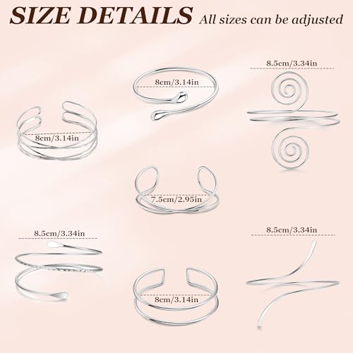 7Pcs Upper Arm Cuff for Women Gold Silver Open Arm Cuff Bracelets Adjustable Armlet Armband Minimalist Coil Swirl Arm Cuff Bracelet Jewelry2