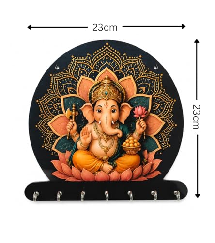 Image of Zepdos Lord Ganesha Home Decor Key Hanger for Wall | Flute Design Key Hanger with 7 Hooks | Entrance Wall Mount Key Stand for Home, Living Room, Office, Gift Item (23 x 23 CM) (2 Pcs)