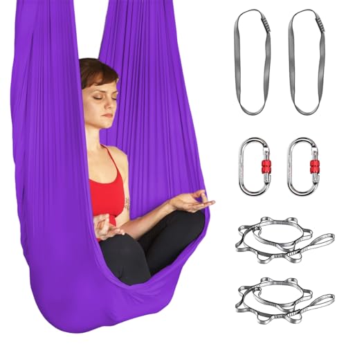 Prior Fitness PL-5M-DARKPURPLE Aerial Yoga Hammock - Durable Aerial Silks cover