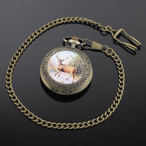 Image of Dragon Design Quartz Pocket Watch Roman Numerals with Chain Birthdays Gifts for Father's Days