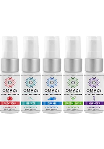 Omaze Mist N Go Toilet Spray Toilet Scent Freshener - Bathroom Spray Odor Eliminator - Bathroom Smell Good Spray - Travel Air Freshener Spray | Blossom, Breeze, Dream, Fresh Linen, Lavender Scent 0.68 Fl Oz (Travel Sizes) #TOP3