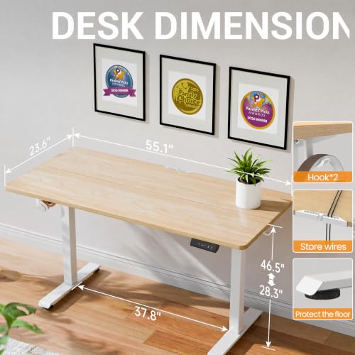 Image of Veken 55 Inch Large Electric Standing Desk, 4 Memory Heights Adjustable,Sit to Stand Up, Work Home Office Computer Table for Study, Walking Pad, Writing, and Games, Wooden Desktop Desks, Nature Wood