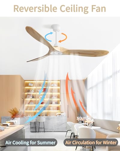 Image of Sofucor 60 Inch Wood Ceiling Fan No Light with Remote, Modern, 3 Blades