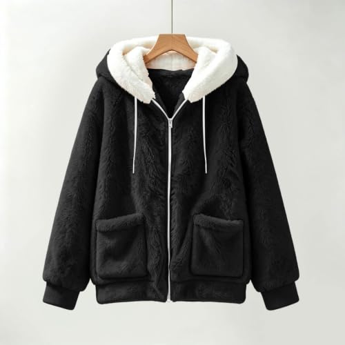 FPMLUXLL Womens Fleece Jacket Oversized Zip Up Hooded Casual Winter Coat - image 5