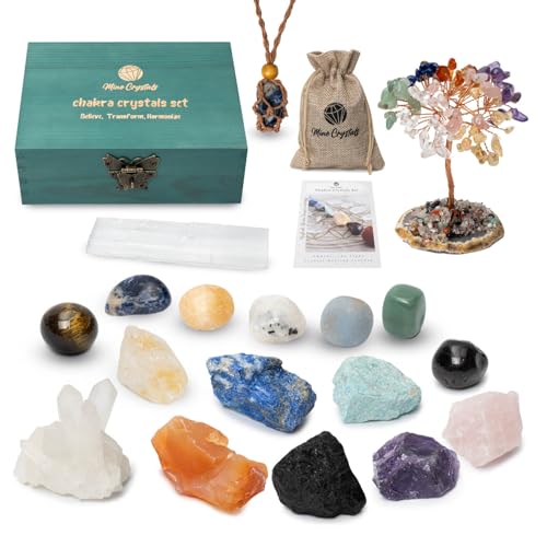Crystal Stones Chakra Set Authentic Natural Raw Crystals Gemstones Kit Spiritual Gift - Quartz Colony Selenite Wand Rose Quartz Reiki Yoga Meditation