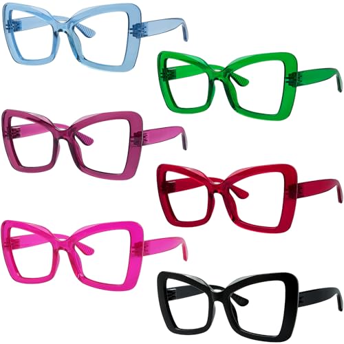 Eyekepper Metalless Screwless Spring Hinge Reading Glasses for Women - 6 Pack Oversize Butterfly Ladies Readers +2.00