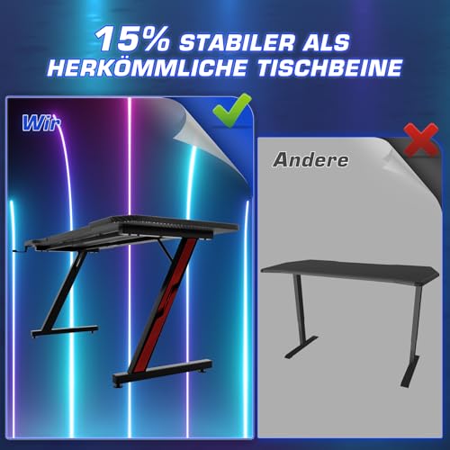 Gaming Tisch 180 x 80 cm, Z-Frame Gaming Schreibtisch mit Getränkehalter, Kopfhörer Haken, Computertisch PC Tisch Ergonomischer Gamer Tisch – Bild 5