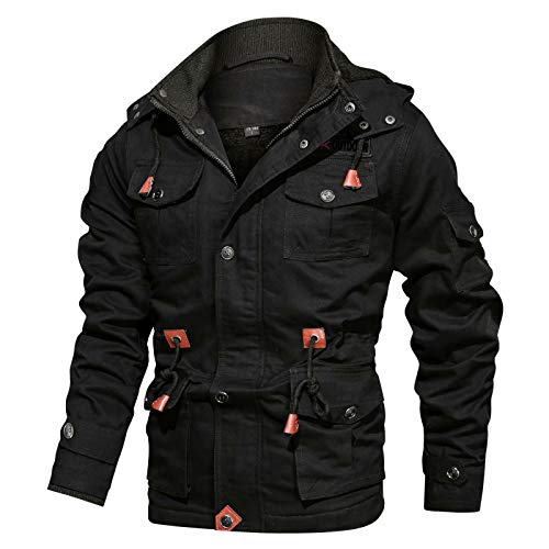 Cargo Jacket Men Tactical Jacket Outdoor Cotton Jacket Fleece Jacket Multi Pockets Motorcycle Jackets Stand Collar Fall Jackets For Men Black #TOP16