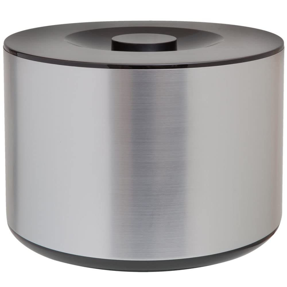 BarBits Cubo de hielo redondo de plástico y tapa de 10 litros – Cubo grande de plástico con efecto de aluminio cepillado – Enfriador de vino