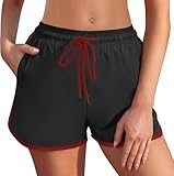 Ekouaer Badeshorts Damen Badehose High Waist Schwimmhose Schnell Trocknende Strandshorts Frauen mit Liner Taschen, Schwarz M