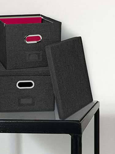 Alfion File Box For Hanging Files With Lid 2-Pack | Portable Office File Organizer Storage Box With Handles In Sturdy Mdf Board And Linen Fabric With Metal Filing Frame For Letter Size Folders (Black) #TOP2