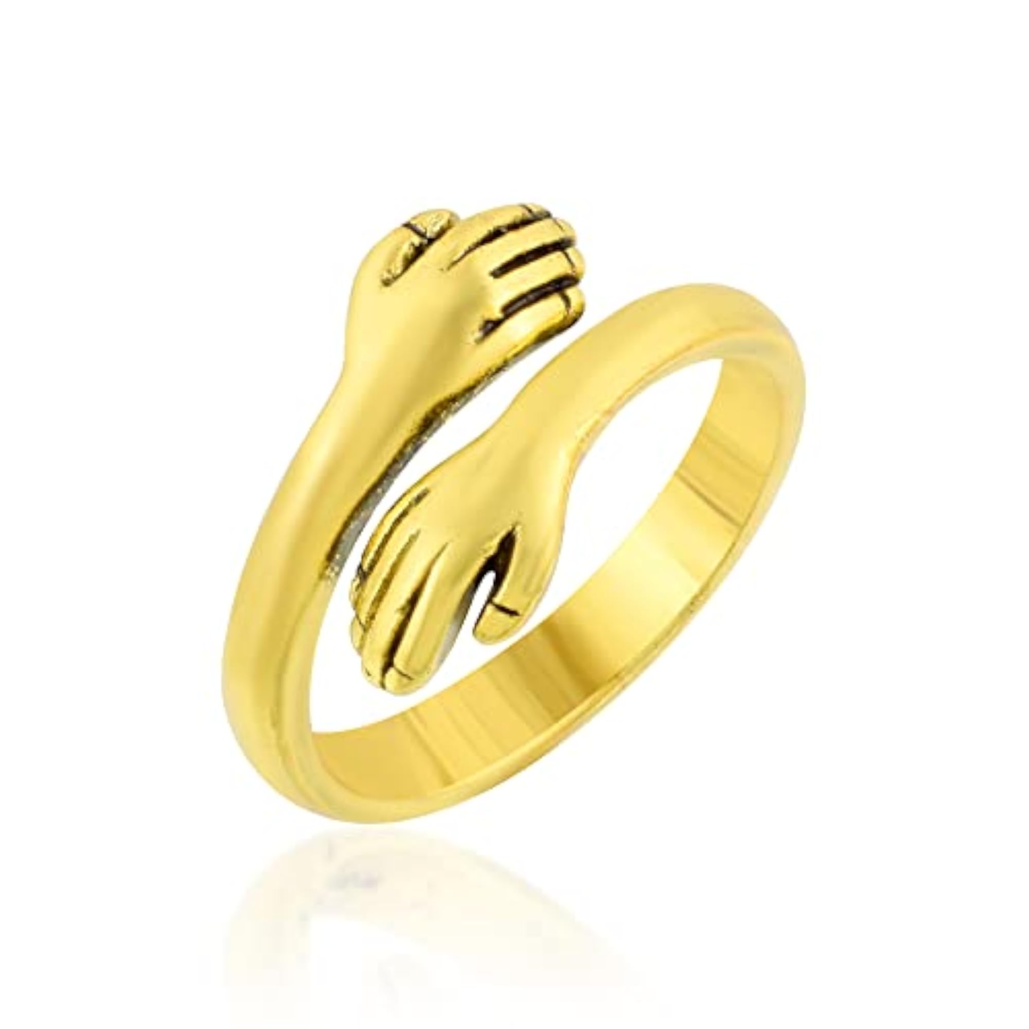Gold Plated Brass Hand Style Hug Embrace Ring