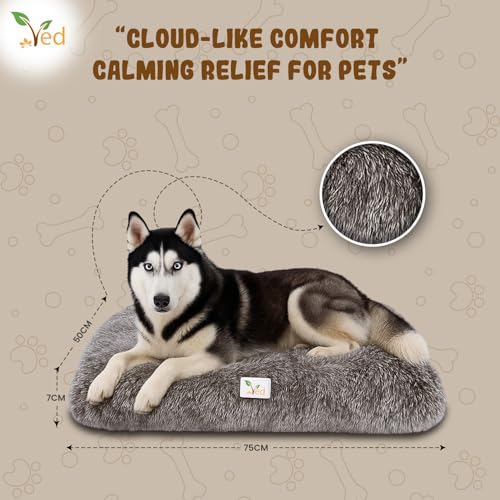 Ved Beruhigendes Hundebett Mittel – Flauschige Anti-Angst-Haustiermatratze für die Hundebox, Waschbares Plüsch-Hundekissen mit Rutschfester Unterseite, Grau, (75 x 50 x 7 cm (L x W x H)