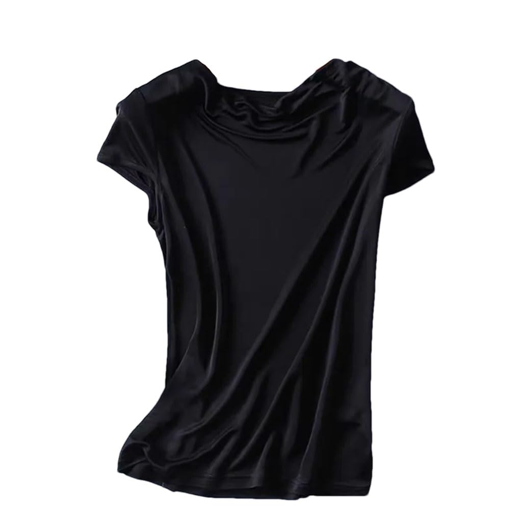 Camiseta de manga corta drapeada para mujer, color liso, para oficina