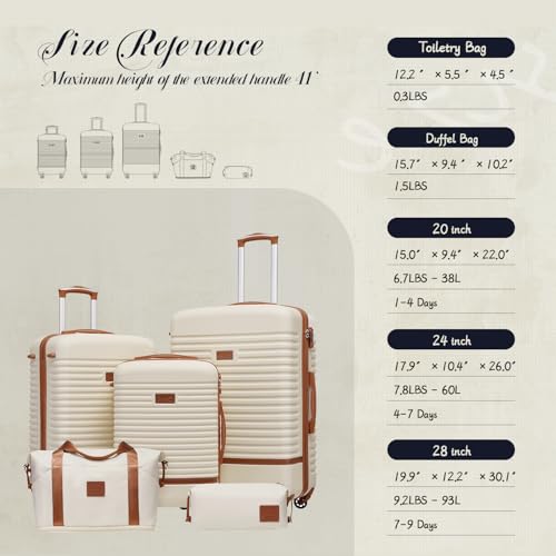 Image of Coolife Luggage Set Carry On Suitcase,5 piece, Black(DB /TB /20 /24 /28) | 360 Spinner Wheels;Convenient Trolley Sleeve;Water-Resistant Fabric;Fully-Lined Zipper Interior;Lightweight ABS