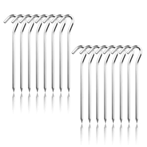 LDERFIV 16 Stück Zeltheringe 18cm Aluminium Silber Haken Oberteil für Zeltanker, Markisen, Gärten, Schuppen, Planen, Gartennetze, Pavillonanker, Halloween-Zäune, Weihnachtsdekorationen