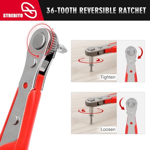Image of STREBITO Right Angle Screwdriver 14 Piece Mini Ratchet Set, Offset Screwdriver Low Profile Ratchet Screwdriver Set with 1 /4 Ratchet, Hex, Phillips, and Torx, EDC Bit Driver for Tight Spaces, Bike