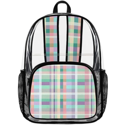 Clear Large Backpack for Stadium Events Transparent Backpacks PVC See Through Clear Bag for Concerts Work Festival Travel Colored Plaid4