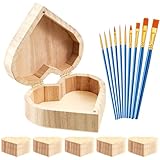 Taiyin Unfinished Heart Box Unpainted Wooden Treasure Chest with Art Brushes Wood Heart Shaped Natural Pine Box with Hinged Lid for DIY Craft Making Storage Jewelry(12 Pcs)