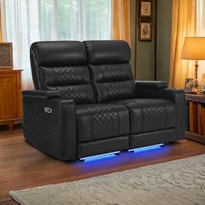 MCombo Power Recliner Loveseat with Adjustable Headrest for Living Room Home Theater Seating with USB Type C Port Armrest Storage LED Light HTS432SET