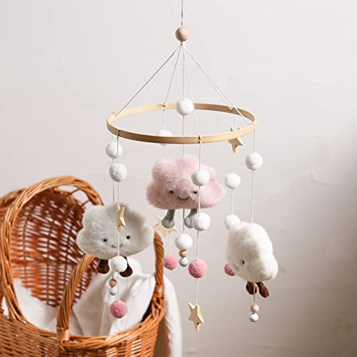 Promise Babe Baby Mobile for Baby Cot,Cute Wooden Star Clouds Baby Mobiles Felt Cot Mobiles Nursery Wooden Crochet Mobiles Newborn Boy Girl Bed Bell Wind Chimes Hanging Deco Nursery Mobiles for Babies - Image 4