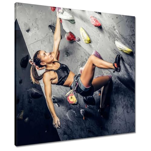 Peinture imprimée sur toile fille grimpant un mur décoration carrée 60x60 cm art moderne H10753Z
