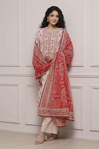 Image of BIBA Women Cotton Printed Straight Suit Set