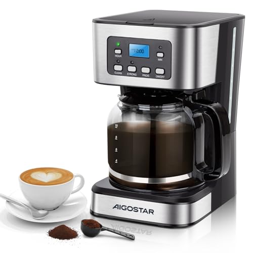 Opiniones de Cafetera T Fal 12 Tazas los 10 mejores. 50 Aigostar Cafetera de goteo, Pantalla LCD, Filtro Reutilizable, Programable, Función Auto Limpieza (Descalcificación), Capacidad 1,8L(12 tazas), Función Mantener Caliente. Sin...