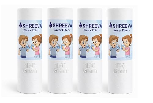 SHREEVA 10 Inch PP Spun Sediment Water Filter, 5 Micron, Heavy-Duty 170 Gram, 2.5 Inch Diameter, Virgin Polypropylene, High-Density Smooth Surface, Water Pre-Filter for RO UV UF Purifiers (Pack of 4)