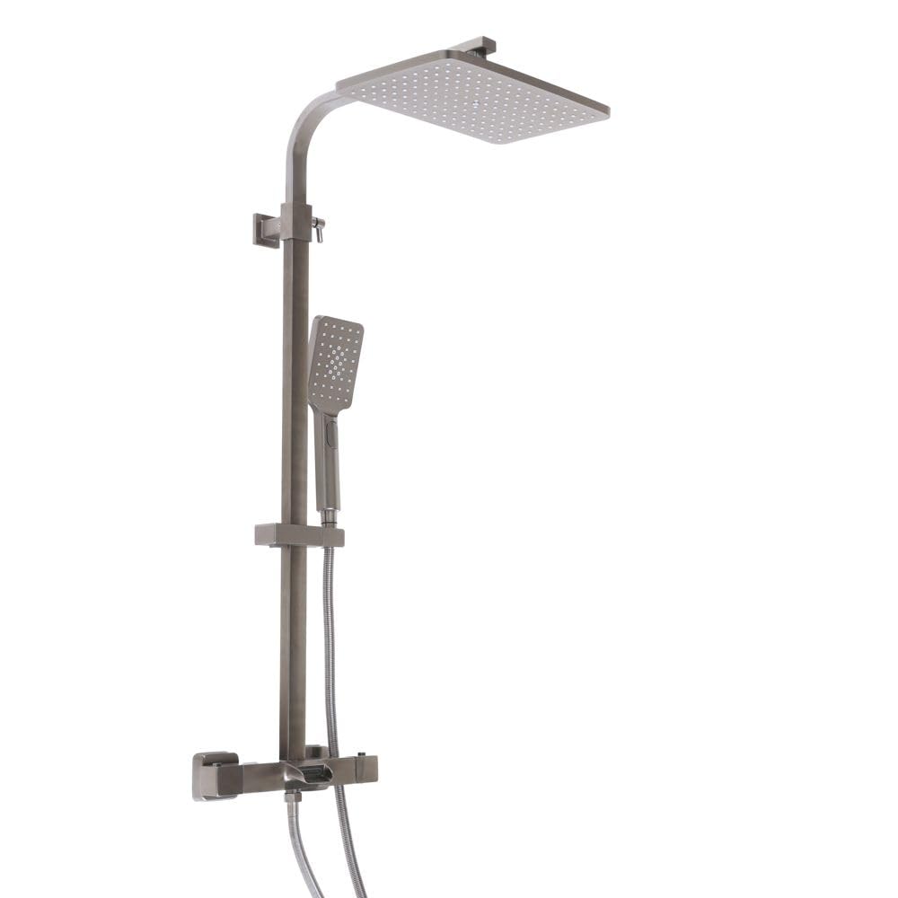 Milano Tolima Square Thermostatic Bar Valve Shower Head Multifunction Handset Bath Spout - Grey