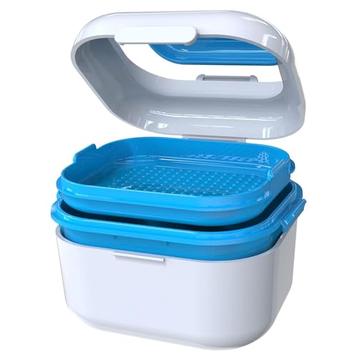 BVN Denture Bath Case with Mirror & Strainer, Waterproof Denture Cup & Dome for Soaking Dentures, Retainers, Mouth Guards and Aligners