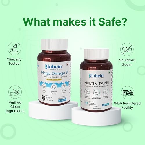 Blubein Dynamic Duo|Mega Omega 3 Fish Oil Capsules With Triple Strength 60N| Multivitamin With 37 Vital Ingredients 60N|For Overall Strength & Vitality,2 Count