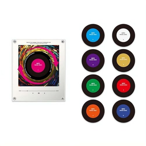 Magnetischer Kühlschrankmagnet NFC-Induktionslautsprecher 9 Stück NFC-Musikscheiben Musik-Kühlschrankmagnete mit Player-Set Vinyl-Schallplatten-Nachtlicht für Büro-Schreibtisch-Dekoration