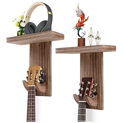 Mulucky Guitar Wall Mount, 2 Pack Guitar Wall Hanger Holder with Shelf for Banjo Violin Ukulele Acoustic or Electric Guitar Cover