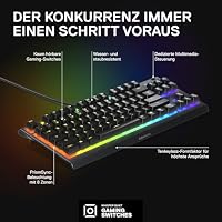 SteelSeries Apex 3 TKL Gaming Tastatur – RGB - Kompakter Tenkeyless-Formfaktor – 8-Zonen-RGB-Beleuchtung – Wasser- und Staubresistenz – Flüsterleise Gaming-Switches - DE Layout QWERTZ - Schwarz – Ansicht 3
