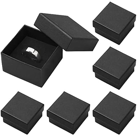 Heyu-Lotus 6 Pack Jewellery Gift Box, (5 * 4.5 * 3cm) Ring Display Box Cardboard Earrings Box Packaging Craft Boxes for Party, Festivals, Wedding Occasions (Black) Cover