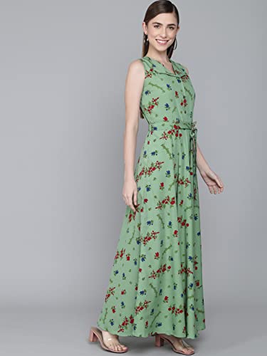 Image of Rudraaksha Women's Printed Maxi Dress Sleeveless Fit & Flare Long Dress || Western Dress for Women || Stylish Maxi Dress Dress || Summer Dress || Boho Printed Dress for Women