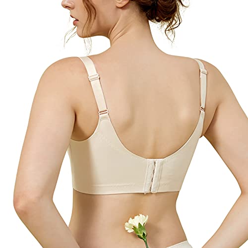 Ailivin Wireless Full Coverage Embroidery Wirefree Non Padded Comfort Minimizer Bra Everyday For Women Full Support No Wire Floral Lace Figure Bras Beige 38C 38 C #TOP1