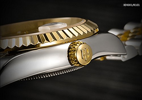 Mens Full Gold Watch Automatic Mechanical Gilded Steel Self-Wind Sapphire Glass Dress Waterproof Watch