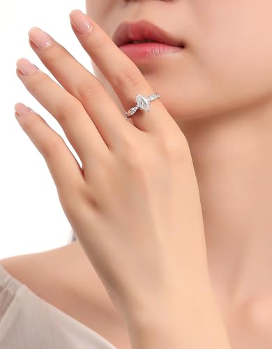 Solitaire Moissanite Engagement Rings for Women D Color VVS1 Marquise-cut promise anniversary Wedding Bands 18K White Gold Plated S925 Sterling Silver Valentine's Day Gift4