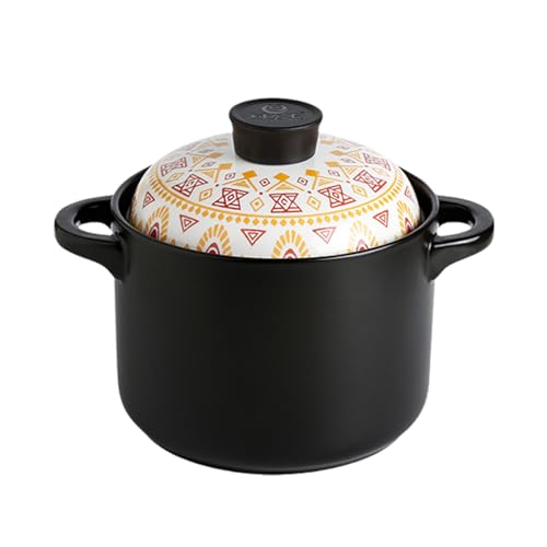 Cacerola de 3,5 L con tapa, olla sopera, olla pequeña de arcilla, olla de cerámica, redonda, de tierra, binaural, con tapa, ollas de cerámica resistentes a altas temperaturas