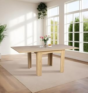 Hallowood Furniture Newquay Oak Effect Extending Flip Top Table, Wooden Fold Away Folding Dining Table with Extendable Leaves, Perfect for Home, Kitchen and Restaurant