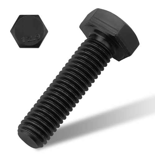 Image of M12-1.75 x 40mm Hex Bolts, 12.9 Grade Alloy Steel, Black Oxide Finish, Full Thread, Coarse Thread UNC, Hexagon Head Bolts 10 PCS