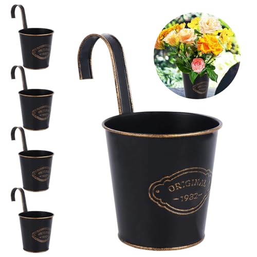 Coolty 5 Stück Vintage Metall Hängetöpfe Blumentopf Hängend Hängender Garten Töpfe für Zaun Balkon Garten Pflanzer Home Decor mit Abnehmbaren Haken (Rund)