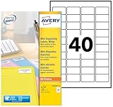 Pas de bourrage machine AVERY - Pochette de 1000 étiquettes autocollantes, Personnalisables et imprimables, Format 45,7 x 25,4 mm, Impression laser, (L7654-25) Blanc